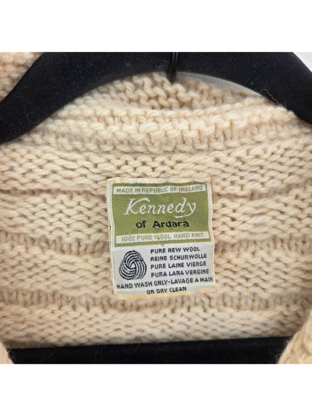 Kennedy of Adara 100% Wool Cream Fisherman Hand Knit Cardigan Sweater Ireland S - Picture 6 of 7
